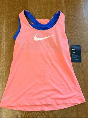 NWT Nike Dri Fit Racerback Tank Top Built In Sport Bra Girls Size Small Orange